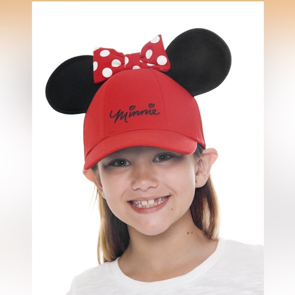 Disney Other - Red Minnie Mouse Cap with Ears and Bow